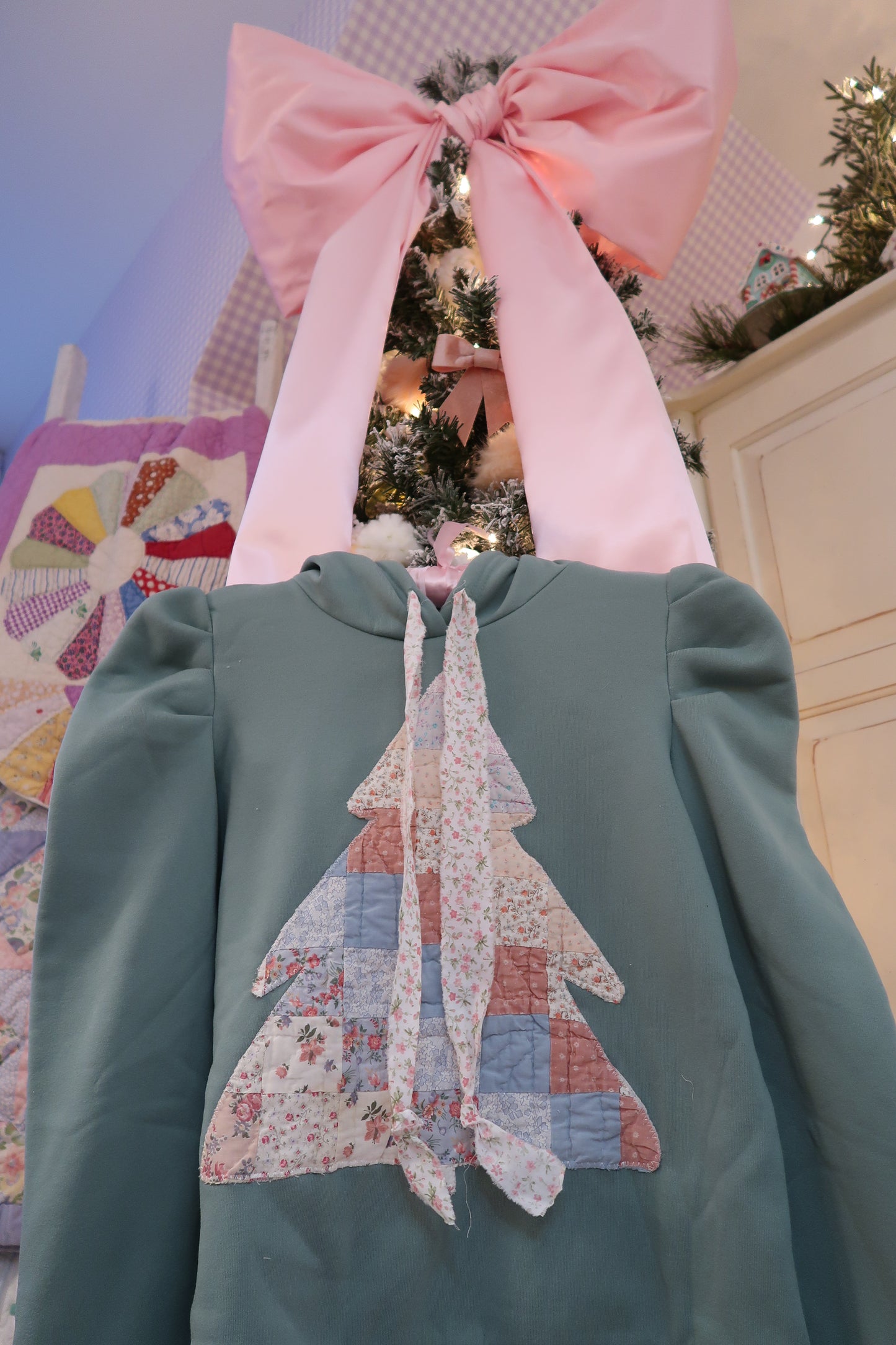 Medium Green Puff Sleeve Tree Hoodie