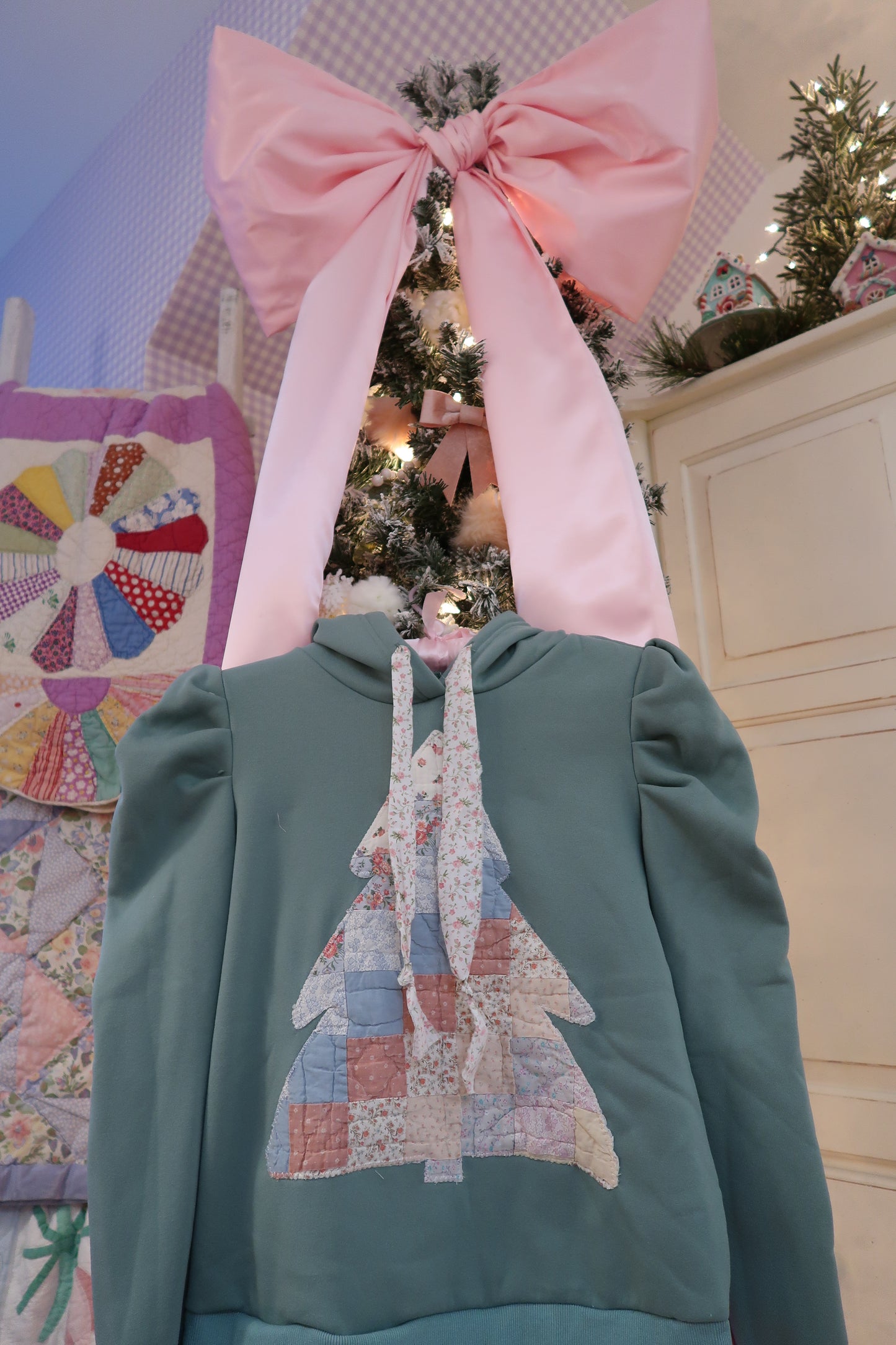 Medium Green Puff Sleeve Tree Hoodie