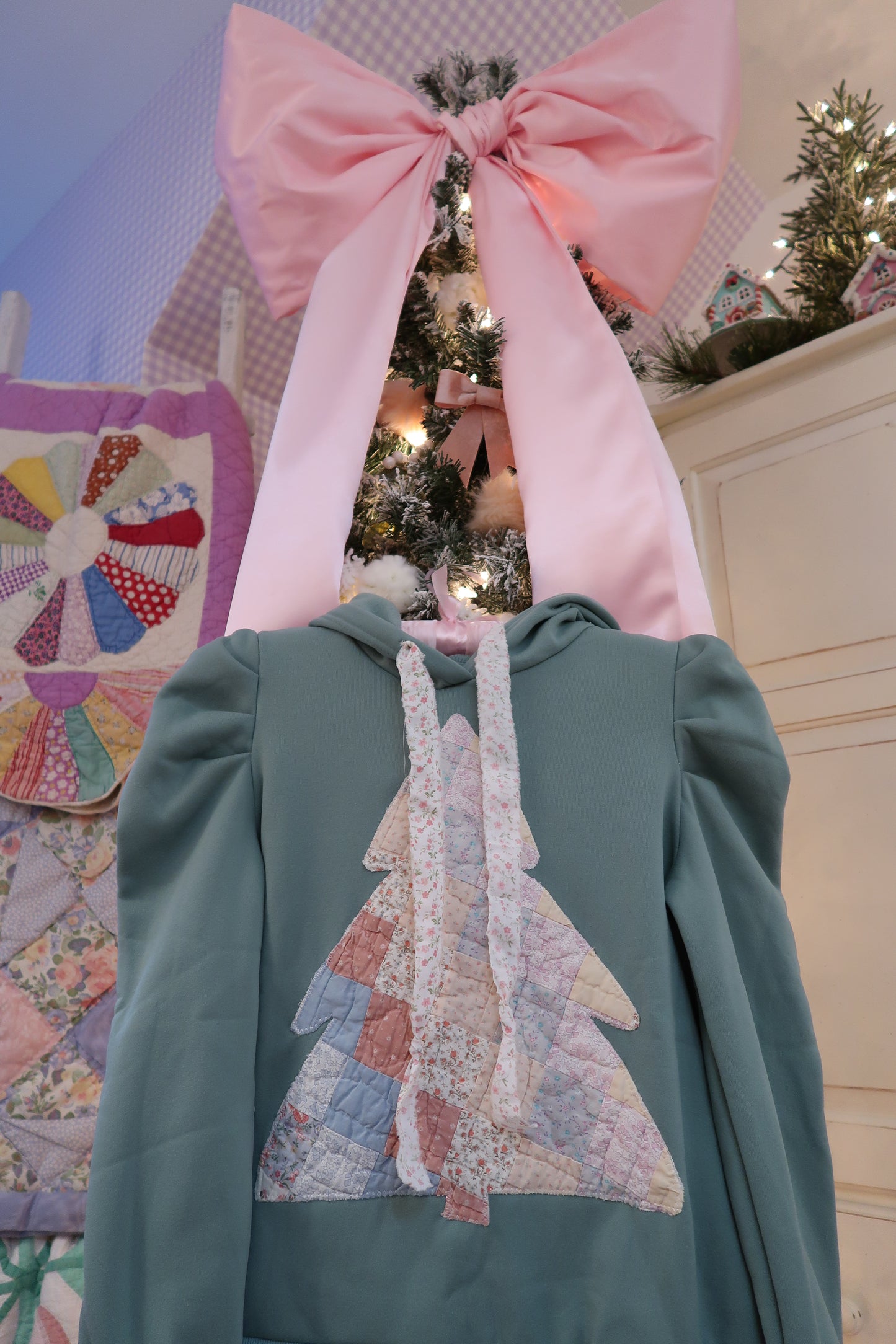 Medium Green Puff Sleeve Tree Hoodie